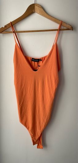 Prettylittlething bodysuit slinky tangerine double layer size 16