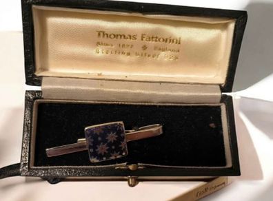 Vintage Thomas Fattorini Sterling Silver Enamel Tie Clip