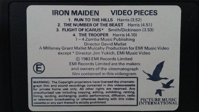Iron Maiden Video Pieces EP Vhs  Pal Video Tape ( EXTREMELY RARE) And In A Remarkable Fantastic Condition (Last Price Lower).