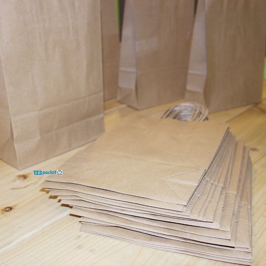 Lot of 40 pcs Eco friendly Top quality brown carrier bags twisted handles size 18 cm x 8 cm x 24 cm  Job Lot 40 pcs for gifts, presents, shops, retail, kraft shops valentine's day