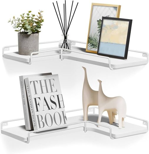 MULTIPLE COLOURS AVAILABLE Floating Shelves, Set of 2, L-Shaped Corner Shelves for Wall, Corner Wall Shelf, Industrial Style, for Living Room, Bedroom, Kitchen, Black