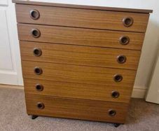 Schreiber mid century teak veneer chest of drawers