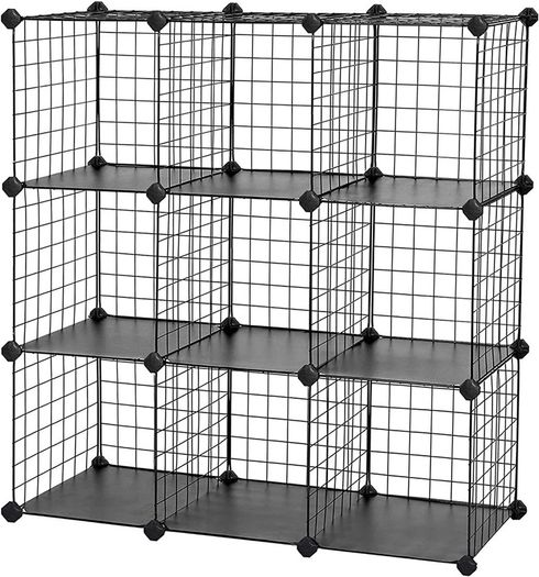 9-Cube Metal Wire Storage Rack, Interlocking Shelving Unit with Metal Wire Shelves, PP Plastic Sheets for Book Shoes Toys Clothes Tools, in Living Room, 93 x 31 x 93 cm MULTIPLE COLOURS AVAILABLE (FREE SHIPPING)