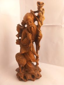 Antique Chinese Rose Wood  Figurine Hand carved sculpture great gift present display decor art deco bird old man