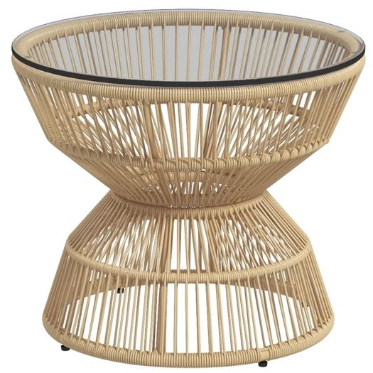 Outdoor Side Table Garden Table Rattan Side Table, Glass Top, PE Rattan, 60 cm x 60 cm x 50 cm, Natural
