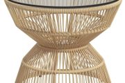 Outdoor Side Table Garden Table Rattan Side Table, Glass Top, PE Rattan, 60 cm x 60 cm x 50 cm, Natural