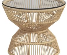 Outdoor Side Table Garden Table Rattan Side Table, Glass Top, PE Rattan, 60 cm x 60 cm x 50 cm, Natural