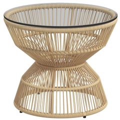 Outdoor Side Table Garden Table Rattan Side Table, Glass Top, PE Rattan, 60 cm x 60 cm x 50 cm, Natural