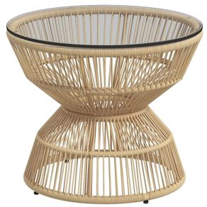 Outdoor Side Table Garden Table Rattan Side Table, Glass Top, PE Rattan, 60 cm x 60 cm x 50 cm, Natural