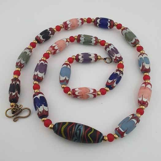 Antique Venetian Style Trade Glass & Venetian WhiteHeart Glass Beads Necklace