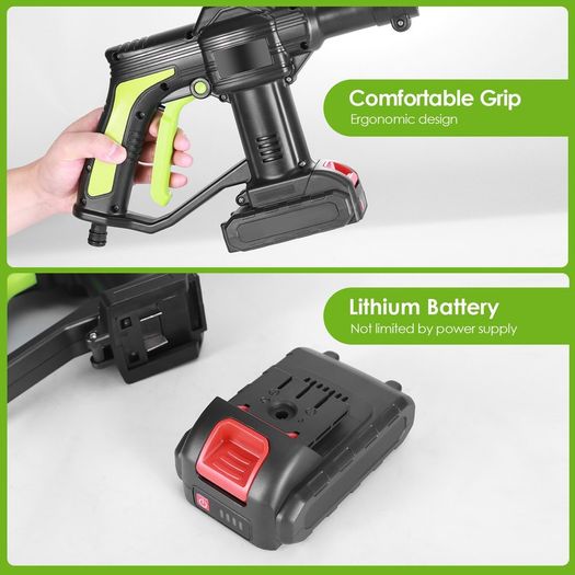 21V Cordless Portable High-Pressure Cleaning Gun Machine, 2.0Ahx2 Battery with Cleaning Brush,6m Hose,for Cleaning Cars,Garden