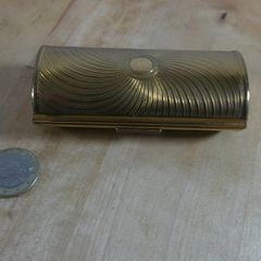 Vintage Kigu London Musical Powder Compact Gold Tone Engine Turned Music Box 1950s