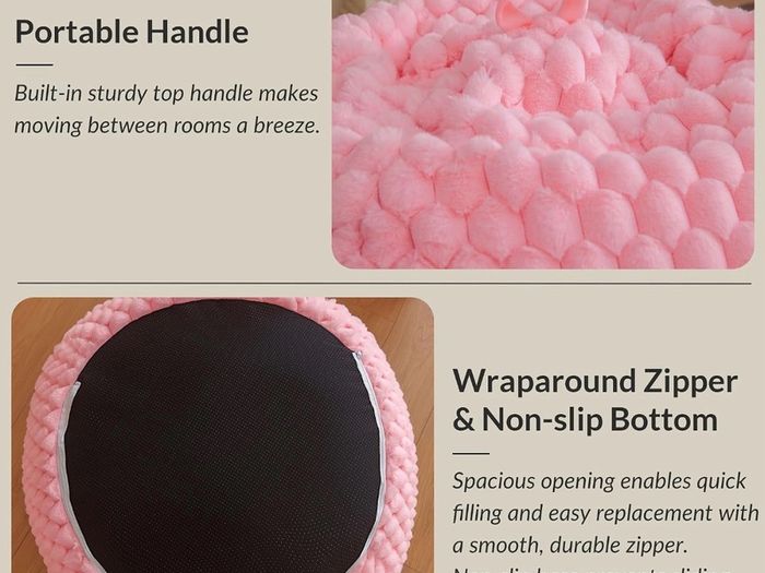 Luxury Bubble Fluffy Faux Rabbit Fur Bean Bag Cover(No Filler), Pink No-Shed, Non-Slip Bottom, Wrap-Around Zipper, Washable, Sweet Stuffed Animal Storage Beanbag Cover for Kids Teens Girls Adult