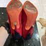 Red high heeled shoes with black lace Image 5