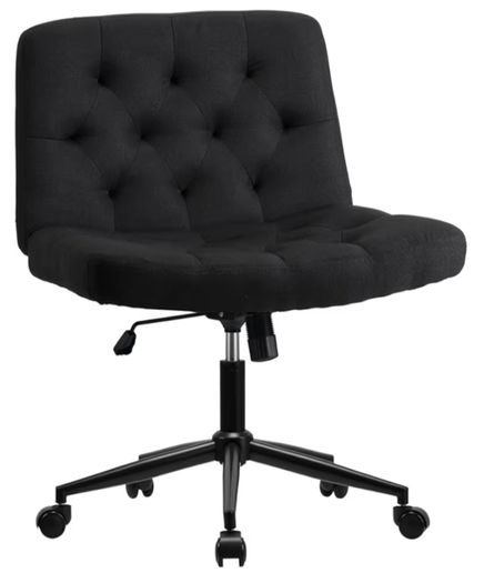Mid-Back Cross-legged Desk Chair, Vanity Chair Dressing Table With Armless Seat for Home Office, Living Room, Bedroom Black