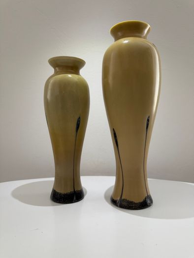 Pair of Caithness Glass (Ebony and Sand) Art Glass Vases with Original Labels