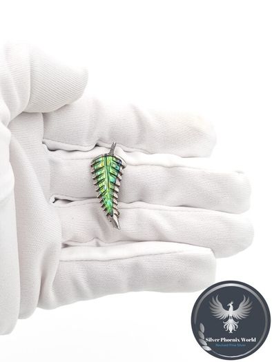 Vintage 925 Sterling Silver Abalone Fern Leaf Brooch