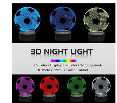 Football 3D Optical Illusion Lamp Night Light for Boys, 7 Color Changing Touch Table