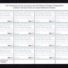 2018 Ireland The 150th Anniversary of the INTO - Irish National Teachers' Organisation Commemorative Stamp Sheetlet Plate 1A1A1A1A  Mint Never Hinged (MNH)