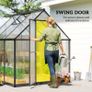 Polycarbonate Greenhouse with Swing Door and Adjustable Window, Walk-in Greenhouse with Rain Gutter, 6 x 6.5ft, Black Image 5