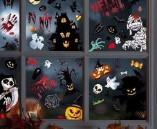 Decorations Window Stickers 164 Pcs / 15 Sheets, Halloween Window Clings Double Side Stickers Reusable Window Decorations Witch Spider Bat Cat Pumpkin Ghost