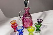 Coloured cut crystal glass set Val Saint Lambert