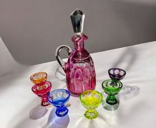Coloured cut crystal glass set Val Saint Lambert