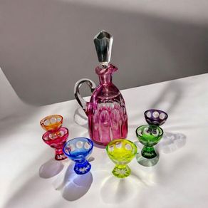 Coloured cut crystal glass set Val Saint Lambert