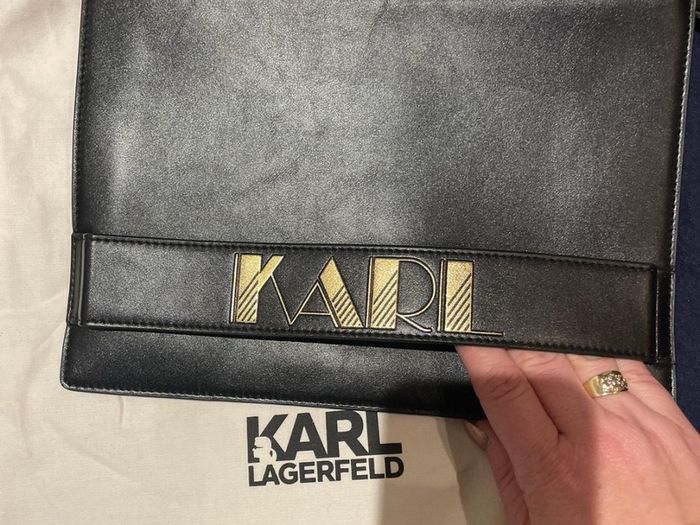 Karl Lagerfeld black leather clutch with dust bag