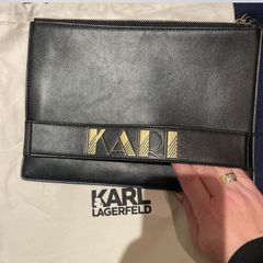 Karl Lagerfeld black leather clutch with dust bag