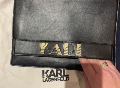 Karl Lagerfeld black leather clutch with dust bag