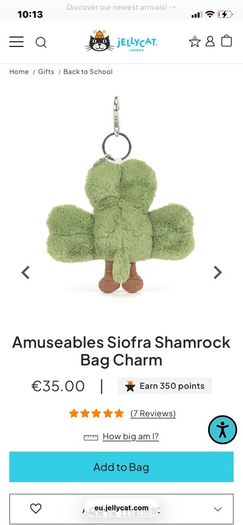 New JELLYCAT Siofra Shamrock Bag Charm