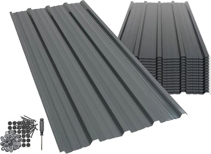 14-Pack Corrugated Metal Roofing Sheets Anthracite - Galvanised Steel Waterproof Rust-Resistant Heavy Duty Panels 110x46cm for Shed Outbuilding Shelter Roof Repair
