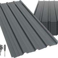 14-Pack Corrugated Metal Roofing Sheets Anthracite - Galvanised Steel Waterproof Rust-Resistant Heavy Duty Panels 110x46cm for Shed Outbuilding Shelter Roof Repair