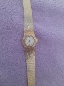 ladies vintage Rovada Quartz yellow gold  wrist watch designed with Tara brooch on strap
