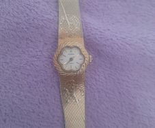 ladies vintage Rovada Quartz yellow gold  wrist watch designed with Tara brooch on strap