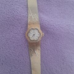 ladies vintage Rovada Quartz yellow gold  wrist watch designed with Tara brooch on strap