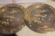 Set Of 2 Light Brass Safari Hanging Wall Plates.