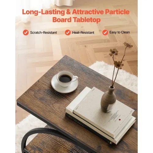 End Table, 3-Tier Narrow Side Table with Open Storage Shelves, Modern Nightstand Bedside Desk with Round Metal Frame, Wood Sofa Coffee Desk for Living Room, Bedroom, Office, Rustic Brown