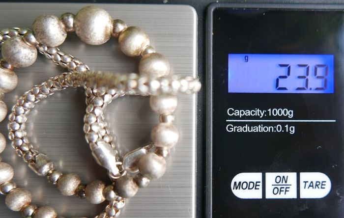 Vintage, Women's Sterling Silver 925 Bead Necklace. length 18,5" - 23,9g
