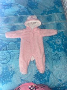 fluffy pink baby girl pramsuit as new