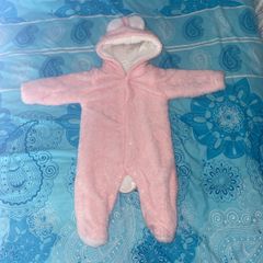 fluffy pink baby girl pramsuit as new