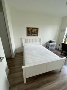 IKEA HEMNES Bed frame with mattress, white stain Valevag medium firm, Standard King