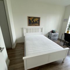 IKEA HEMNES Bed frame with mattress, white stain Valevag medium firm, Standard King