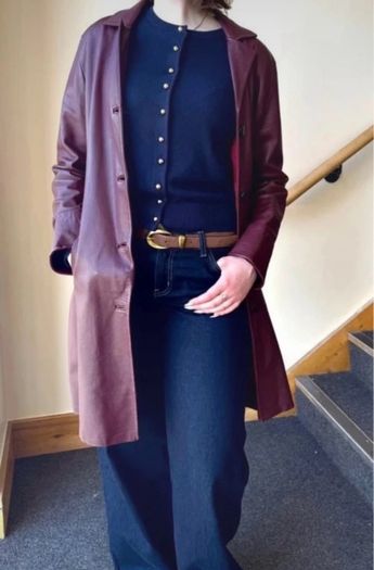 Vintage real leather trench coat from the late 90s - Size S/8