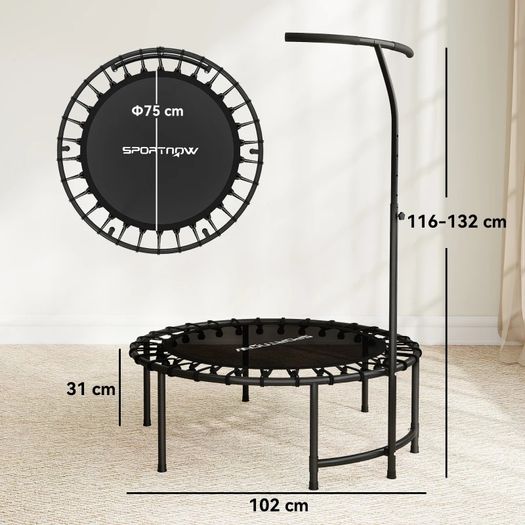 Rebounder Trampoline, 5-stage adjustable handle, Workout Trampoline, Black