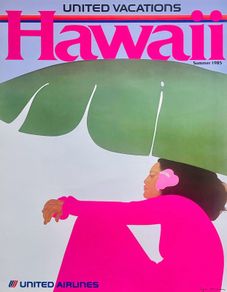 Original 1985 United Airlines Hawaii poster Pegge Hopper