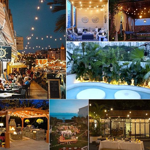 150FT S14 Outdoor String Lights Garden Lights Mains Powered Waterproof IP65 with 45+5 Plastic LED Bulbs, Warm White 2700K, Festoon Lights Outdoor for Outside Backyard Balcony Party Wedding (FREE POSTAGE)