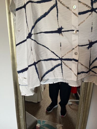 Naya white blouse with navy and taupe design