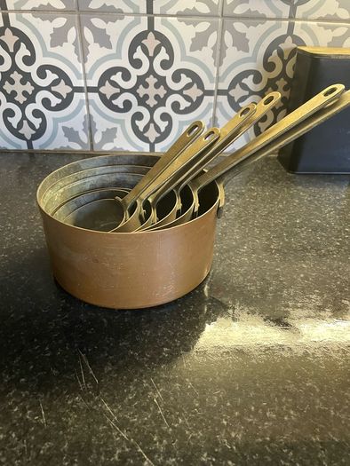 Set of Six Antique Copper brass Graduated Sauce Pans